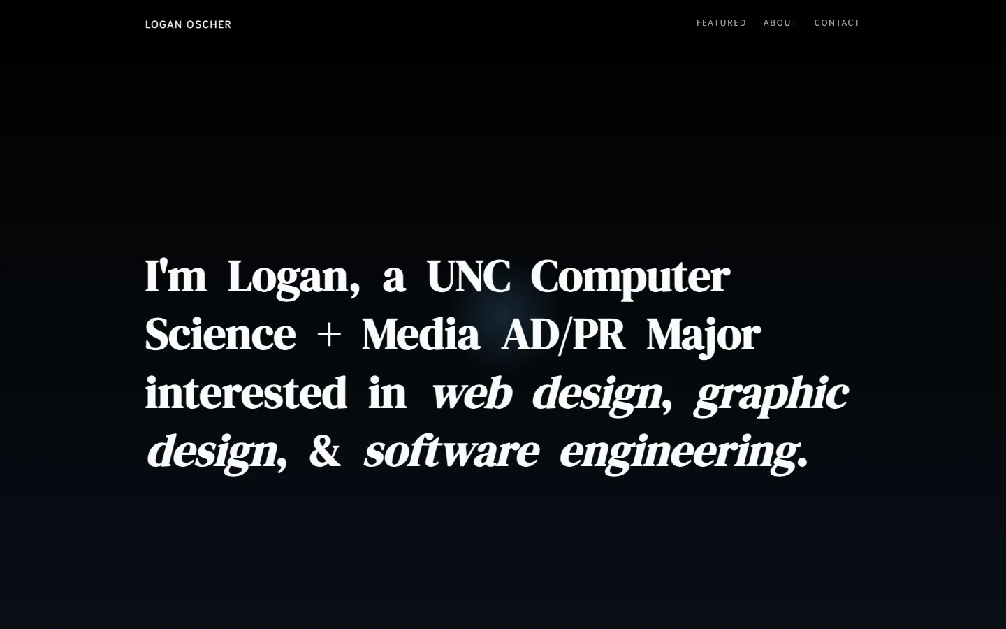 The previous portfolio: a dark page with a large serif statement