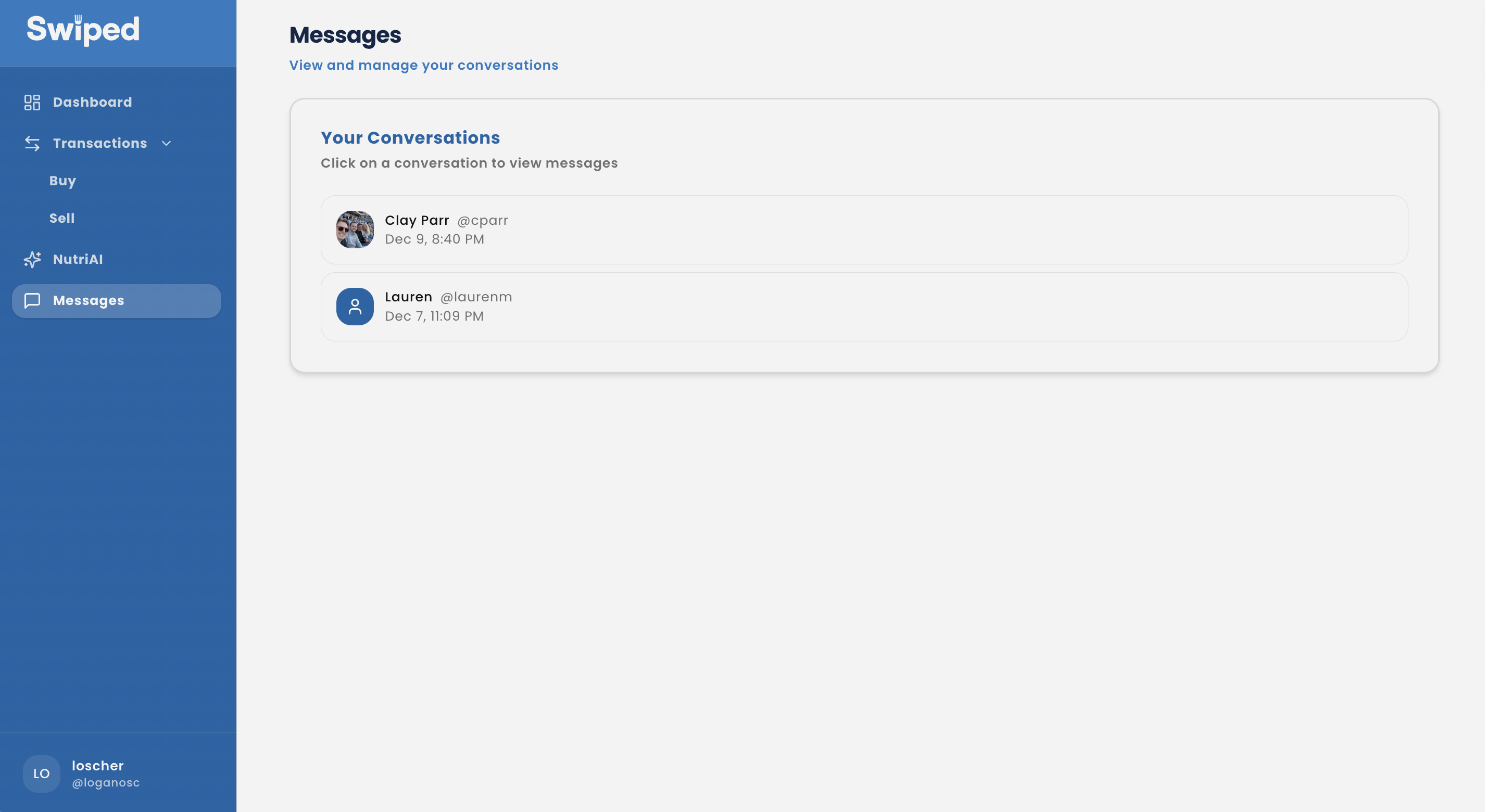 Swiped chat handoff screen
