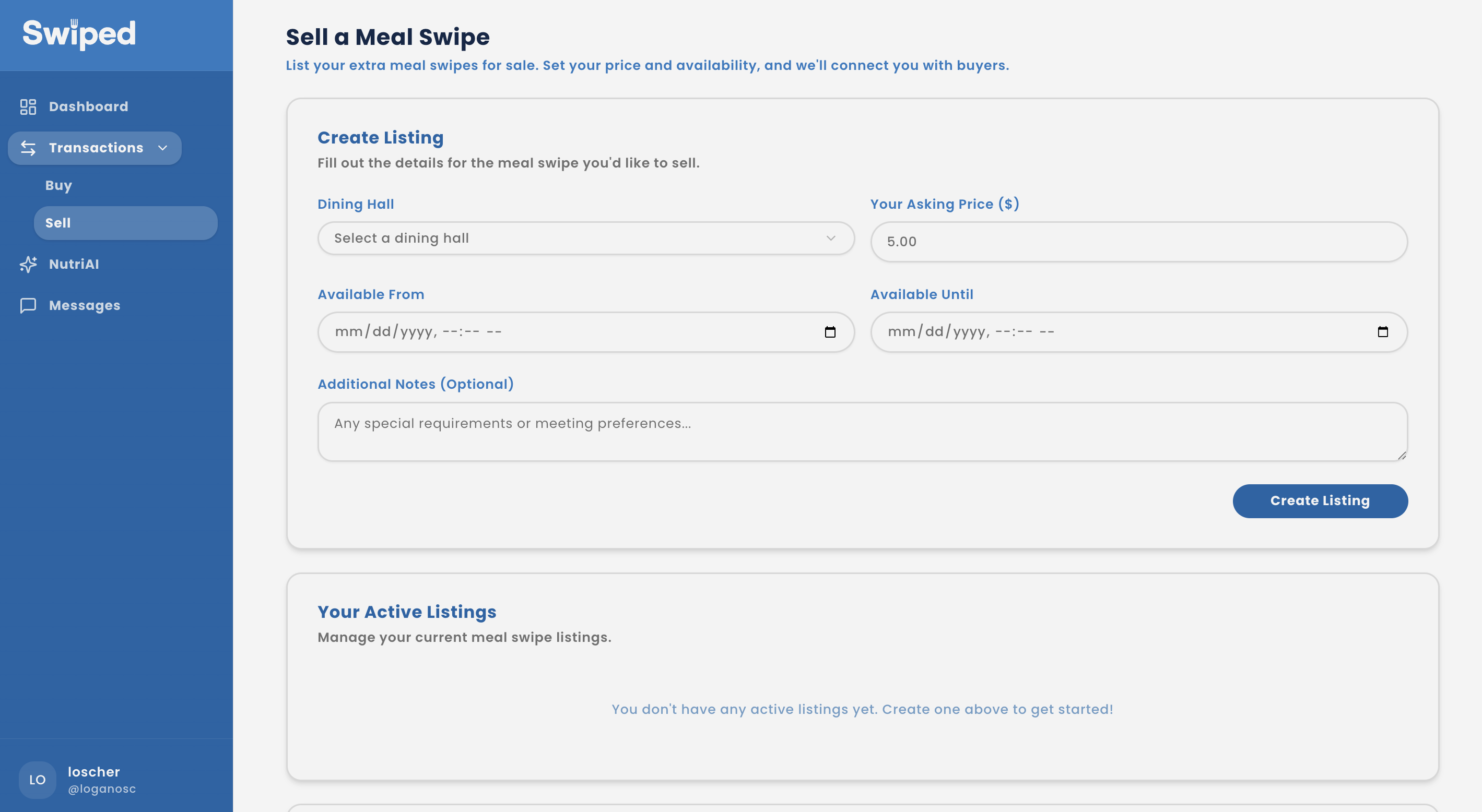Flow for posting a meal swipe